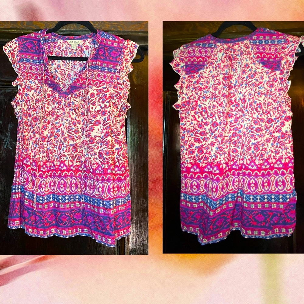 Lucky boho vintage style hippie top pink purple ethnic floral print S Small